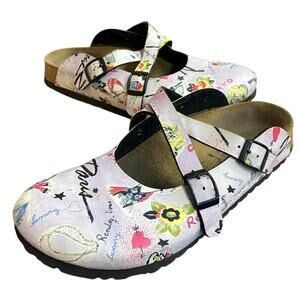 Birkenstock Paris Retro Slip On Women's Clogs 8 Pink Black Cross Buckles